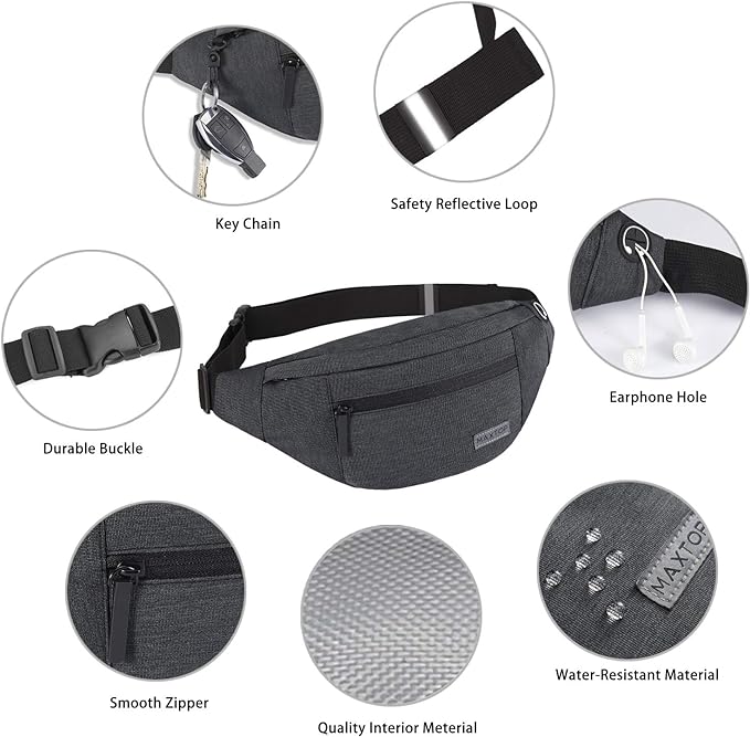 MAXTOP Large Crossbody Fanny Pack with 4-Zipper Pockets,Gifts for Enjoy Sports Festival Workout Traveling Running Casual Hands-Free Wallets Waist Pack Phone Bag Carrying All Phones