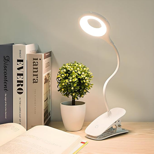 Desk Lamp Clip on Reading Light, Portable Rechargeable Desk Light Mini Clip Lamp, Dorm Room Essential Clip on Light Wall-Mounted, Bedside Lamp with Clamp, Rechargeable Reading Lights for Dorm Makeup