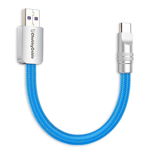chubbycable Cute Chubby 120W Short USB C Cable Power Bank Fast Charging Cable Nylon Braided Charger Cord Compatible with iPhone 17-15 Series iPad, Blue, USB-A to Type-C, 1.64FT