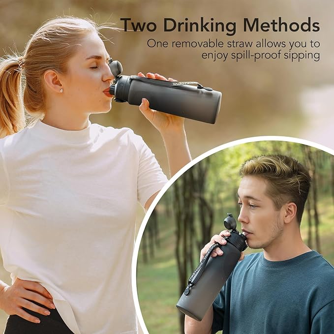 TakeToday Collapsible Water Bottles 32oz, Foldable Travel Water Bottle, BPA Free, Silicone Water Bottle Leakproof for Hiking, International Travel, Outdoors