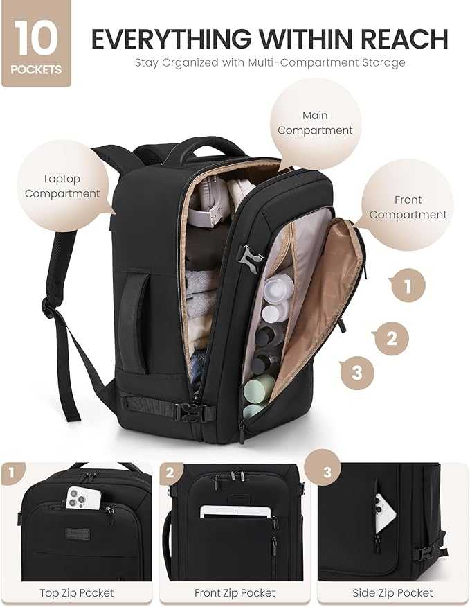 LOVEVOOK Travel Backpack for Women Men with Garment Bag, 40L Carry on Backpack as TSA Personal Item Flight Approved, Luggage Daypack Fits 17.3" Laptop, Overnight Business Weekender Travel Essential