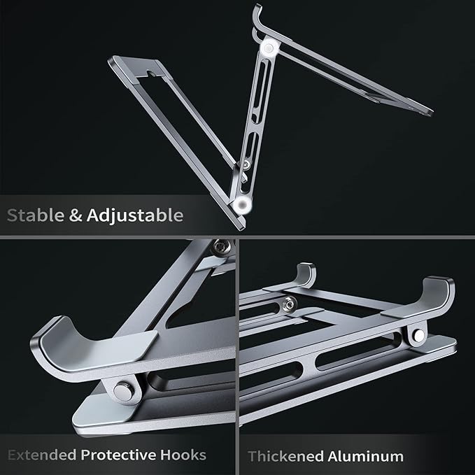 Laptop Stand for Desk - Adjustable Laptop Holder, Portable Laptop Riser with Multi-Angle Height Adjustable Computer Stand for MacBook Air/Pro and More Notebooks 10-17.3" - Grey