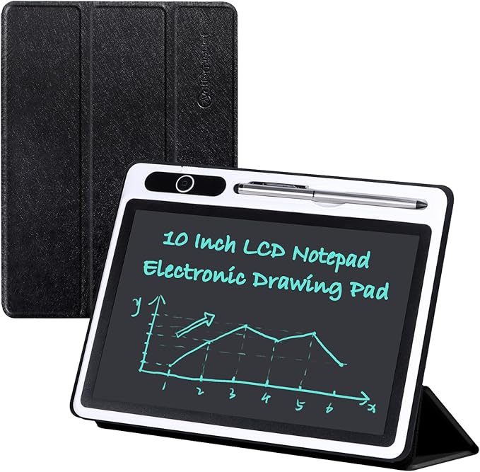 10 inch LCD Writing Tablet Electronic Writing Notebook with PU Protective Cover Erasable Drawing Pad Gift for Adults at Home Business Office(Black