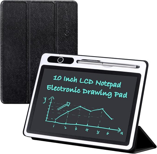 10 inch LCD Writing Tablet Electronic Writing Notebook with PU Protective Cover Erasable Drawing Pad Gift for Adults at Home Business Office(Black