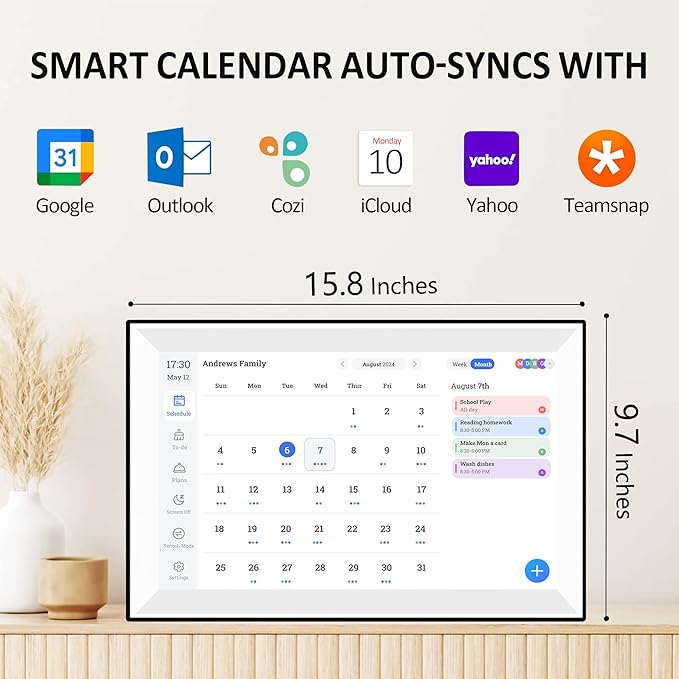 15.6 Inch Digital Calendar Chore Chart, Digital Picture frame,Smart Touchscreen Wall & Desk Electronic Calendar Family Planner for Seamless Scheduling/Organizing,Gift