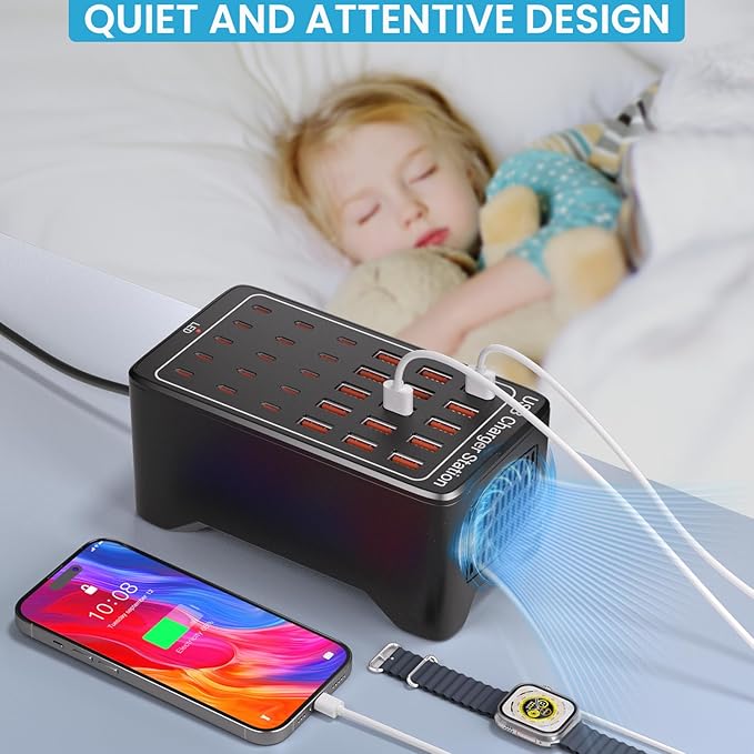 USB C Charging Station for Multiple Devices, 150W 30 Ports Charger Block for Ipad Cell Phone, Multiple USB Power Strip for Family Classroom