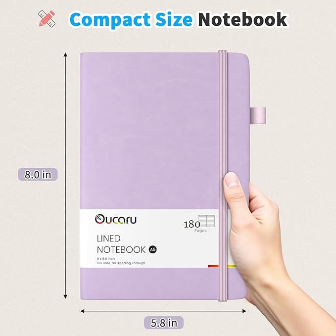 Oucaru Lined Journal Notebook, 16 Pack, 180 Pages, A5 Journals for Writing, 100 GSM Thick Paper, Small Notebooks Daily Journal for Women Men Work, Business, School, Travel Supplies
