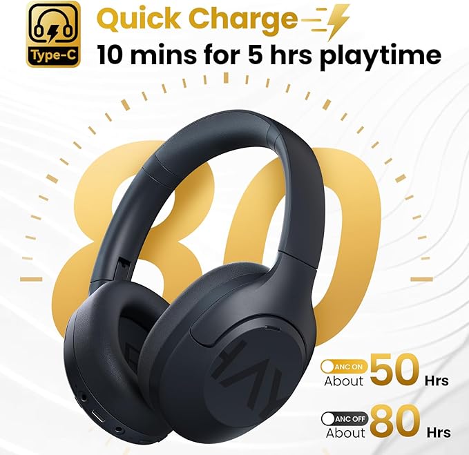 HAYLOU S30 Noise Cancelling Bluetooth Headphones, LDAC Hi-Res Audio, 5 HD Mics Call, 80H Playtime, Custom EQ via App, Bluetooth 5.4 Multipoint Connect, Wireless Headphones Over Ear, Blue