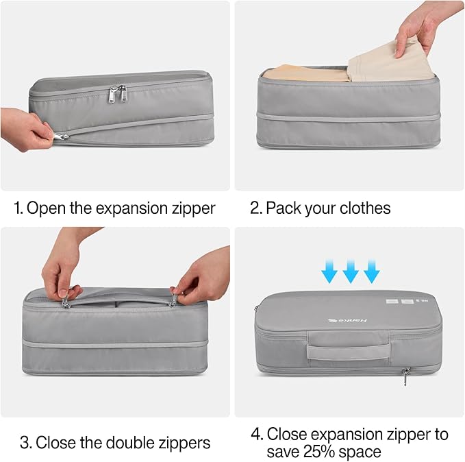 Compression Packing Cubes (Pack of 7), Expandable Luggage Organizer Bags, Hanke Packing Cubes for Travel, Double Zipper Durable Travel Packing Organizers for Suitcase Backpack and Carry-On