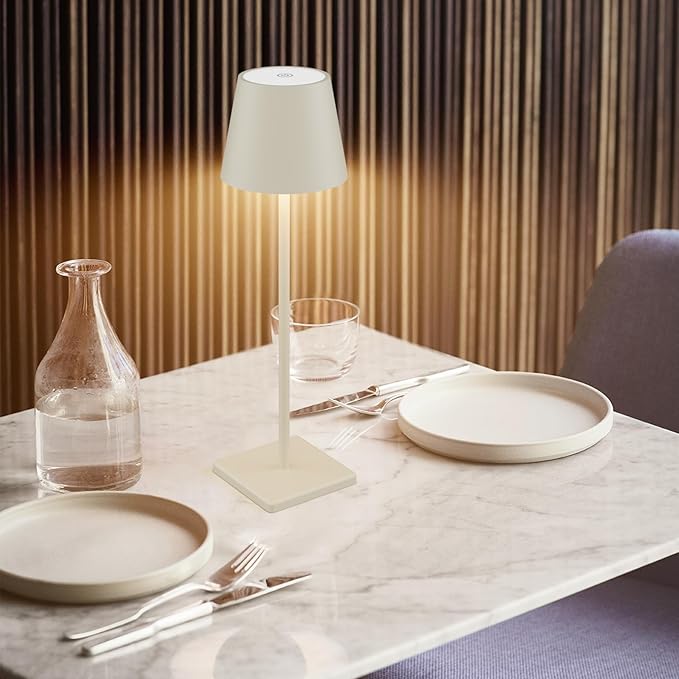 2-Pack LED Cordless Table Lamp, Rechargeable Battery Desk lamp 3W 5500mAh Battery Operated Stepless Dimming Modern Portable Table Light for Restaurant/Bedroom/Outdoor IP54 Waterproof (Off White)