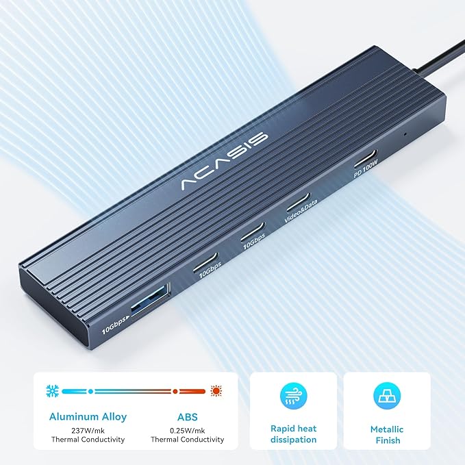 ACASIS USB C Splitter with 4K@60Hz Video Output, USB C Hub 10Gbps, 1xUSB C Video Output for Portable Monitor, 3xUSB C 10Gbps,100W PD, Multiport Adapter Splitter for Dell/HP/Mac Pro/Samsung