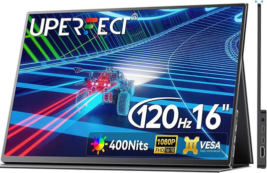 UPERFECT 16” Portable Gaming Monitor | 120HZ, HDR | 400Nits |1080P IPS | Ultra-Slim & Lightweight | Aluminum Alloy | Smart Cover & VESA | Travel External Second Screen for Laptop, PC, Game Console