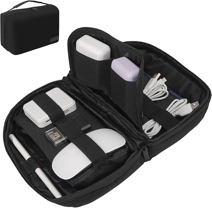 LENTION Electronics Organizer, Tech Organizer Travel Case, Tech Pouch, WaterProof Cable Bag, Cord organizer Travel Essentials Bag for AirPods, Cords, Charger, Power Bank (M378 Black)