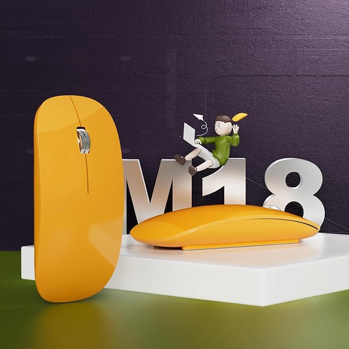 TENMOS M18 Bluetooth Mouse, USB C Rechargeable Wireless Mouse, Triple Mode (Dual Bluetooth+USB) Computer Silent Mice Portable with USB Receiver and Type C Adapter for Laptop/MacBook/iPad/PC - Orange