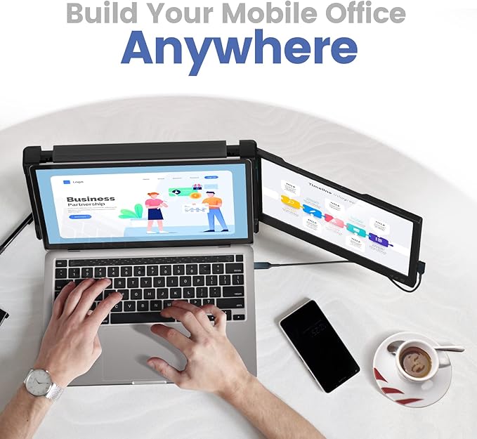 Teamgee Laptop Screen Extender, 12” Portable Monitor for Laptop FHD 1080P Glare-Free IPS Dual Screen, Works with Mac Windows Android Chrome Linux, Fits 13”~16.5” Laptops, Built-in Speakers & HDR