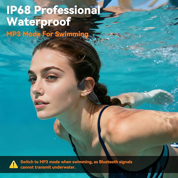 Bone Conduction Bluetooth Headphones-SurfAudio,IP68 Waterproof Swimming Headphones with 32GB MP3 Player, Lightweight Open Ear Design for Swimming/Surfing/Marathon/Cycling(Ebony)