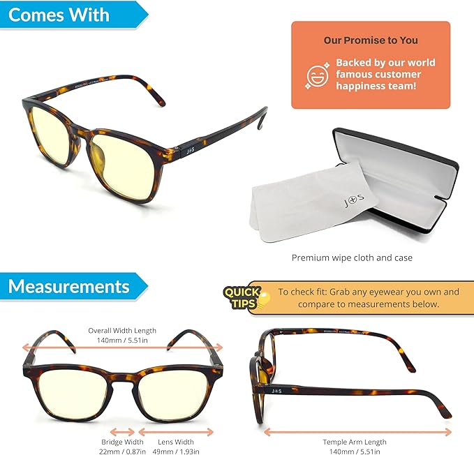 J+S Vision Blue Light Blocking Glasses for Men Women | Computer Gaming Work| Anti Strain Fatigue UV Glare | Medium-Small Fit
