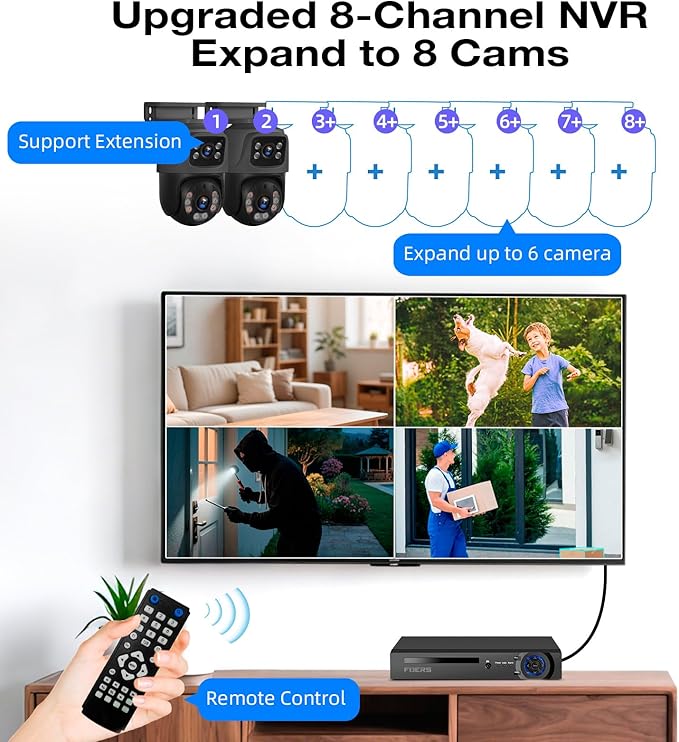 Fuers 4K POE Security Camera System with Auto-Tracking, 2pcs Wired 6MP PoE Cameras Home Surveillance Outdoor, Smart Detection, Spotlights & 2-Way Talk, 8 Channel NVR with 500G HDD for 24-7 Recording