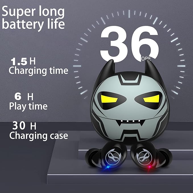 Gray Wireless Bluetooth 5.0 Earbuds, B88-1, IPX5 Waterproof, 36H Playtime, Built-in Mic, LED Display, USB-C, for Kids, Boys, Adults, Gaming