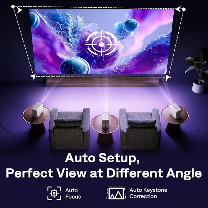 Aurzen Roku TV Smart Projector with Wifi and Bluetooth, Roku Streaming Experience Built-in, Sealed Optical Engine, 1080P FHD, 4K Supported, Dolby Audio, Portable Mini Projector for Home/Outdoor Movies