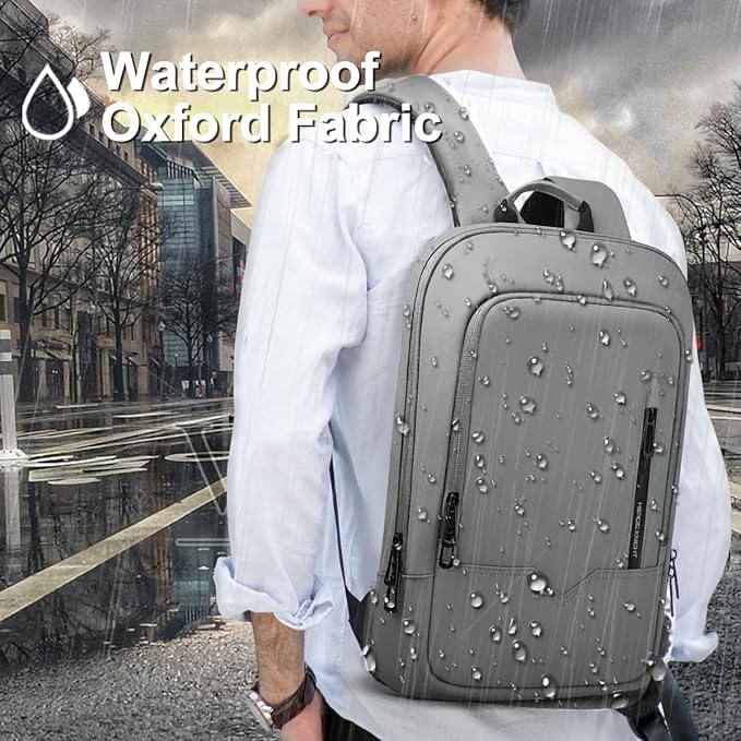 hk Backpack for Men Business Slim Backpack with USB Charger Computer Lightweight Anti-theft Travel (Grey, 17.3 Inch)