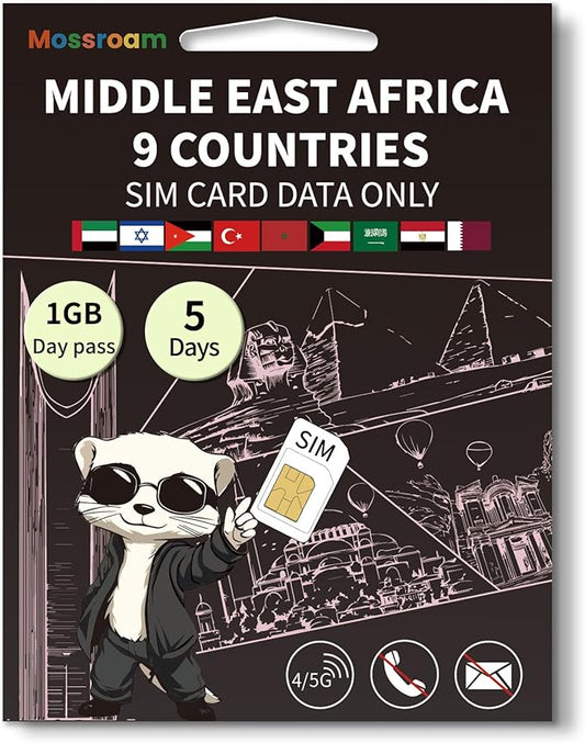 3-in-1 SIM Card for 9 Countries in The Middle East and Africa– Prepaid Data Plans | Daily 1GB,5 Days | Unlimited 4/5G Speed Internet