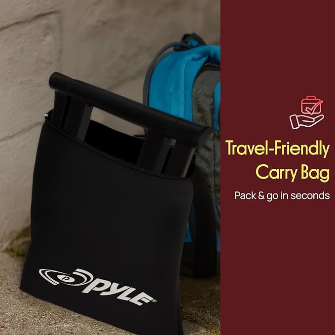 Pyle Portable Folding Laptop Stand - Foldable Laptop Stand with Adjustable Height, Secondary Accessory Tray for iPad, Tablet, DJ Mixer, Workstation, Gaming, Home Use and Carrying Bag Included