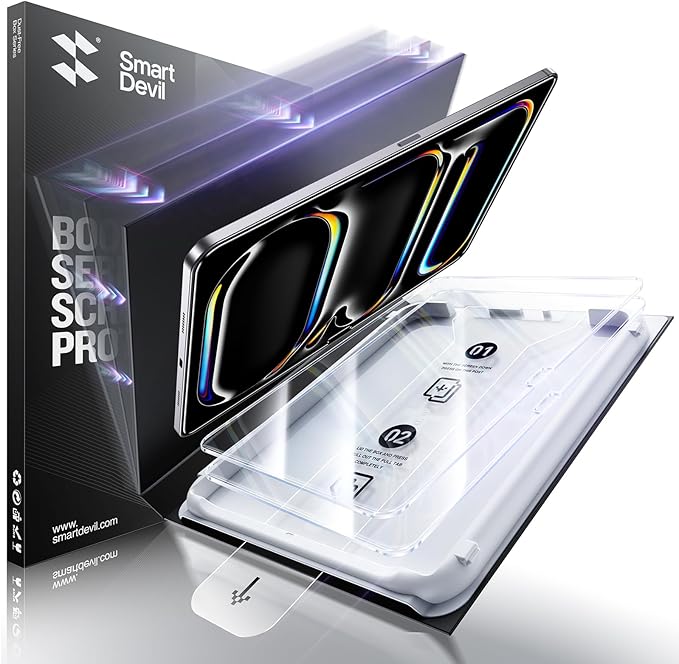 SMARTDEVIL Screen Protector for iPad Pro 13 inch 2024 (M4) with Easy Installation Frame, 9H Clear Tempered Glass Film, Anti-Shatter, 2 Pack