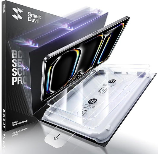 SMARTDEVIL Screen Protector for iPad Pro 13 inch 2024 (M4) with Easy Installation Frame, 9H Clear Tempered Glass Film, Anti-Shatter, 2 Pack