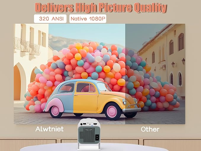 [Netflix Licensed] Smart Mini Projector 320ANSI Native 1080P 4K Support with Official Apps, Portable Projector with WiFi and BT for Home Theater/Outdoor/Bedroom HY320 NTV
