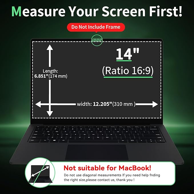 Laptop Privacy Screen 14 Inch, Laptop Screen Privacy Shield 16:9 Aspect Ratio Anti-Glare Blue Light Computer Monitor Protector,Removable 14in Filter for Lenovo HP Dell Acer Asus Thinkpad Envy Xps