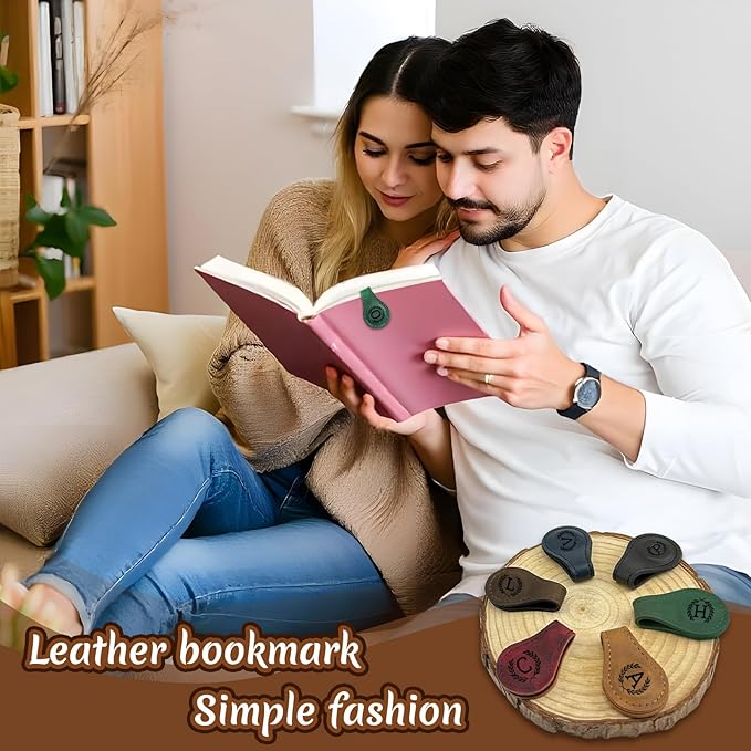 Personalized Leather Magnetic Bookmarks - 26 Letters Name Initial Vintage Engraved Bookmark Book Marker Clips Customized Gifts for Readers Kids Book Lovers Classmate (Yellow, M)