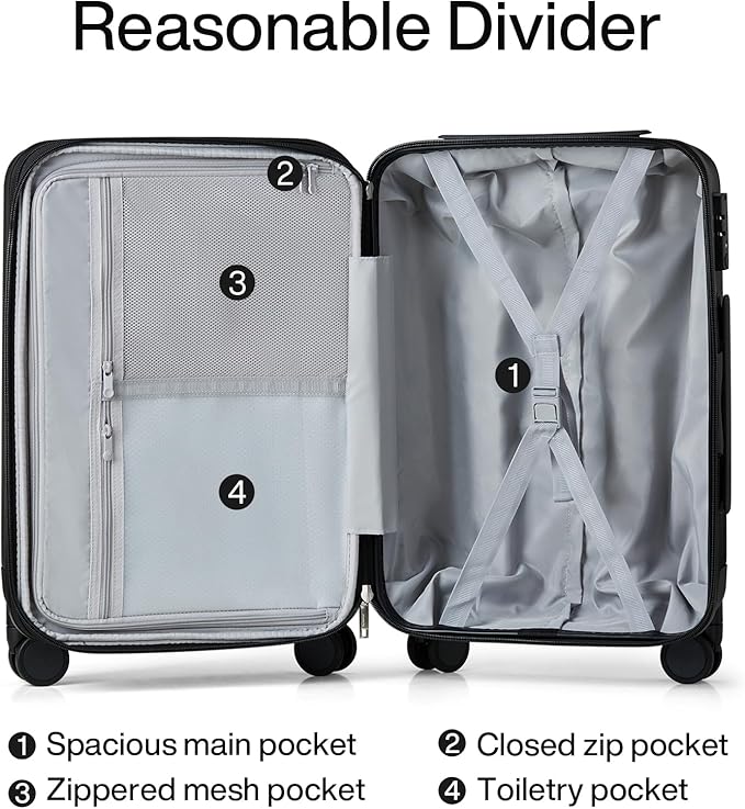 Hanke 29 Inch Expandable Checked Luggage Lightweight PC Hard Shell Luggage Suitcases with Wheels Travel Luggage Rolling Large Suitcase Travel Luggage Bag for Study Abroad.(Jet Black)