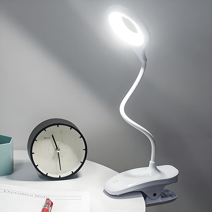Desk Lamp Clip on Reading Light, Portable Rechargeable Desk Light Mini Clip Lamp, Dorm Room Essential Clip on Light Wall-Mounted, Bedside Lamp with Clamp, Rechargeable Reading Lights for Dorm Makeup