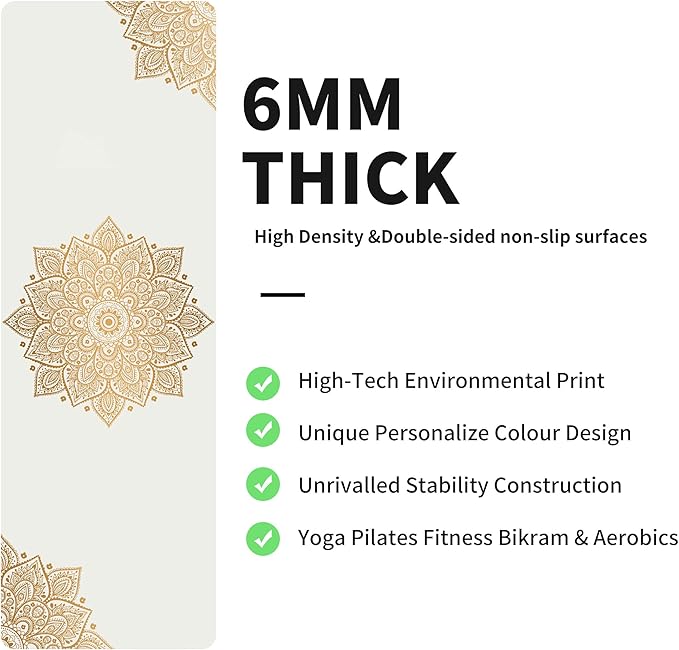 nuveti Yoga Mat Print Extra Thick TPE Non Slip Fitness Exercise Mat with Carrying Bag,72"x24" Extra Thick 6MM Exercise & Workout Mat for Yoga, Pilates Fitness and Floor Exercises