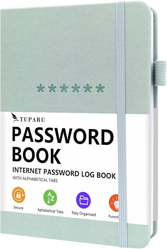 Password Book with Alphabetical Tabs – Hardcover Internet Address & Password Organizer – Password Keeper Notebook for Computer & Website – 5.2 x 7.6" Log-in Password Journal w/ Thick Paper (Mint Green)