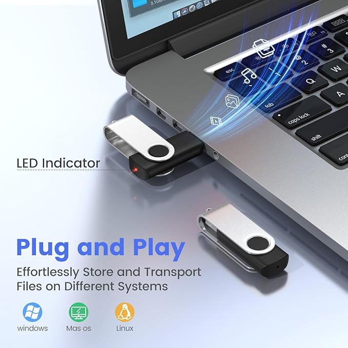 ABLAZE 128GB Flash Drive 2 Pack, USB 2.0 Thumb Drives with Lanyards Swivel USB Memory Stick 16GB