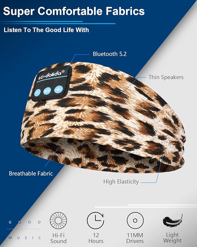 LC-dolida Sleep Headphones Bluetooth, Sleep Headphones Sleep with Thin HD Stereo Speakers Perfect for Side Sleepers, Sport, Yoga, Travel Best Gift Ideas Perfect for Sports