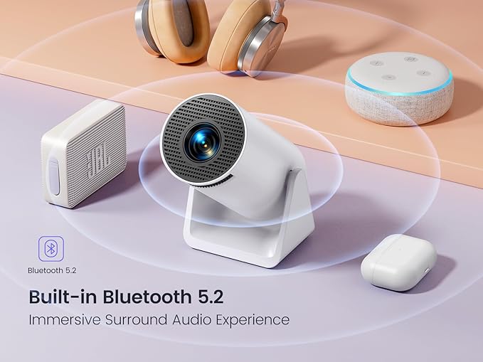 [Short Throw/Adjustable Stand]Mini projector with WiFi and Bluetooth, 2025 Upgrade Outdoor Portable Movie Projector 1080P, Auto Vertical Keystone, Home Projector for Phone/TV Stick, WiMiUS S27 (White)