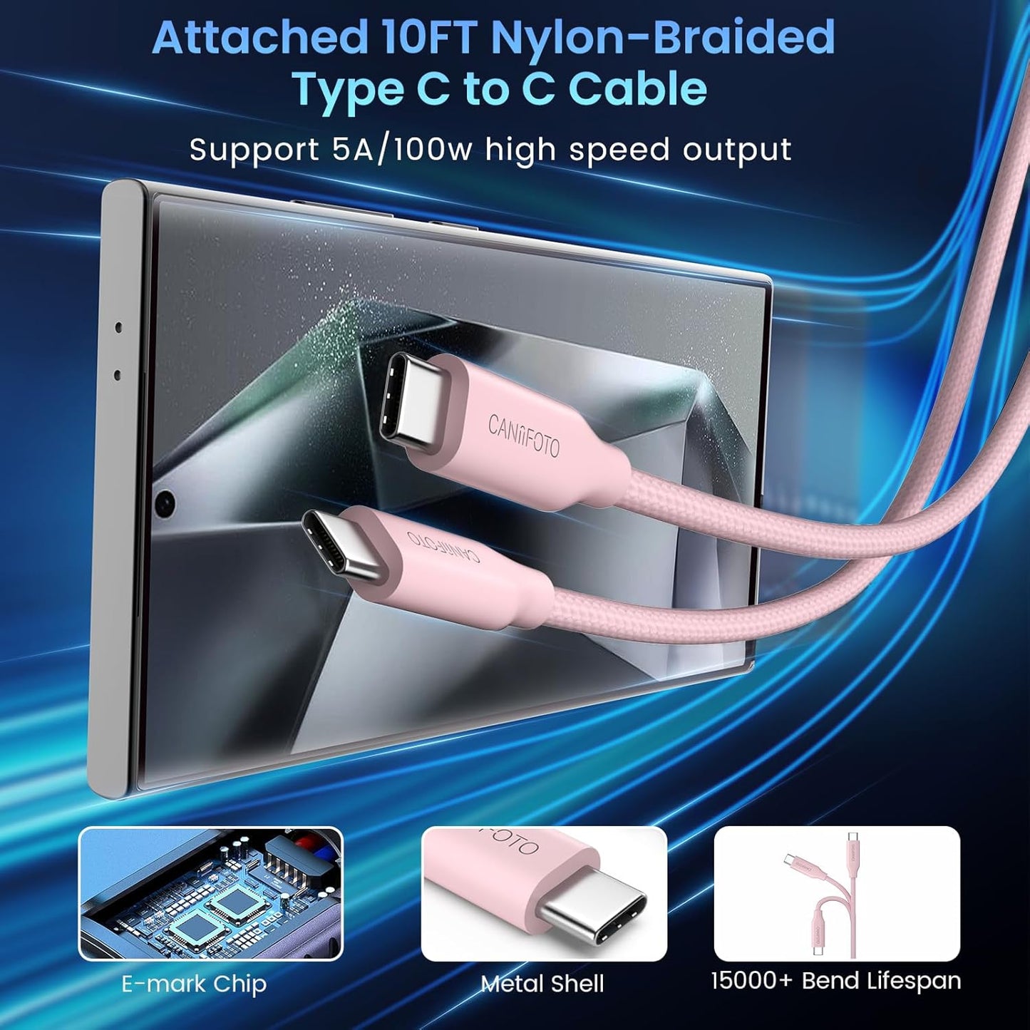 2Port 45W Super Fast Charger Type C, 2Pack 45W USB-C Charger Fast Charging for Samsung Galaxy S24 Ultra/S24+/S24/S23 Ultra/S23+/S22/S20/Note10+ with 2X 10ft Type C Cord (Pink)