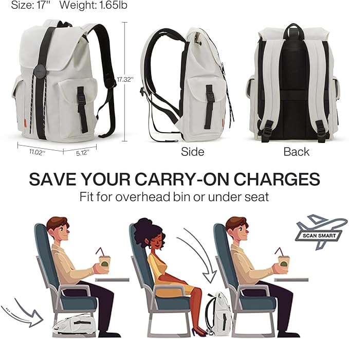 mixi Travel Laptop Backpack for Women & Men Carry On Backpack fits 16'' Laptop, Waterproof Lightweight Casual Hiking Weekender Bags Rucksack,17 Inch, Interstellar White