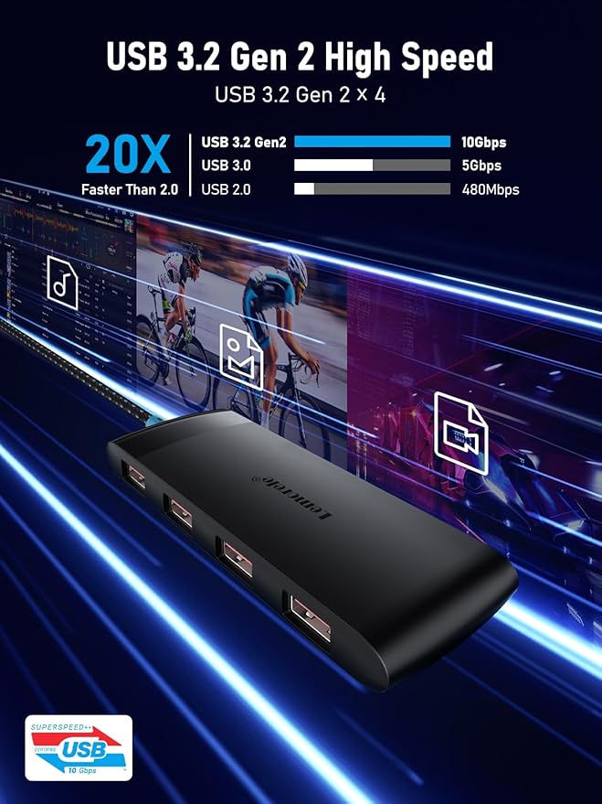 10Gbps USB C Hub, 4 Ports USB 3.2 Splitter for Laptop, USB C to USB Multiport Adapter w/Charging Port, for MacBook Pro/Air, iMac, Surface Pro, Dell, HP, iPad, Samsung, Etc., 0.65ft Cable