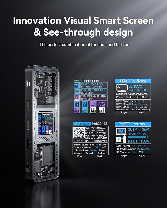 DOCKCASE Explorer Edition 10-in-1 USB C Hub, Dual 4K HDMI Docking Station for 2 Monitor, Gigabit Ethernet,1 USB-C and 3 USB-A Ports,100w PD, UHS-II TF/SD Card Reader for MacBook Pro, XPS, and More