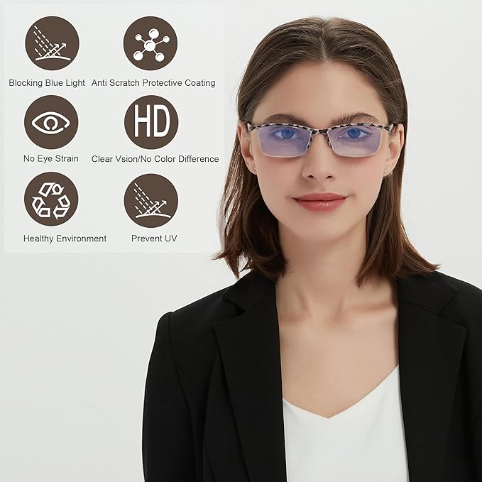 EYEURL 4-Pack Half Frame Blue Light Reading Glasses for Men Rectangle Semi Rimless Readers for Women Spring Hinge Eyeglasses