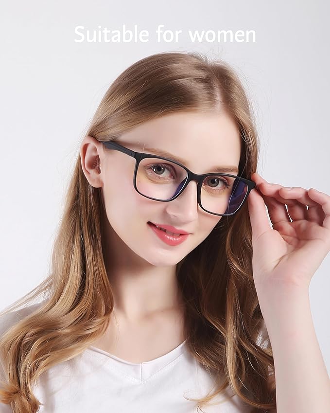 ANRRI Blue Light Blocking Glasses, Anti Eyestrain Lens Lightweight Frame Eyeglasses, Black, Men/Women