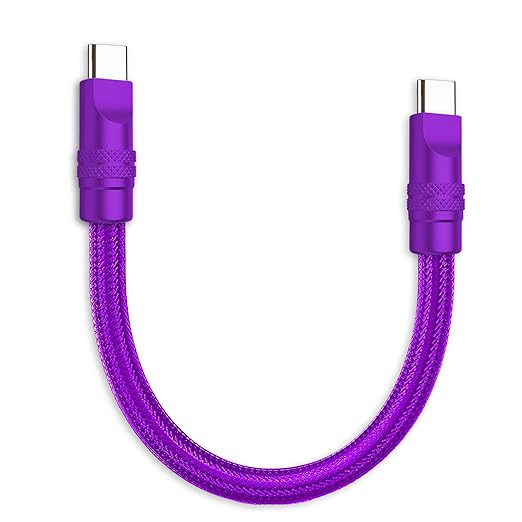 chubbycable Cute Chubby 240W Short USB C Cable Power Bank Fast Charging Cable Nylon Braided Charger Cord Compatible with iPhone 17-15 Series iPad, Purple+Purple, Type-C to Type-C, 0.32FT
