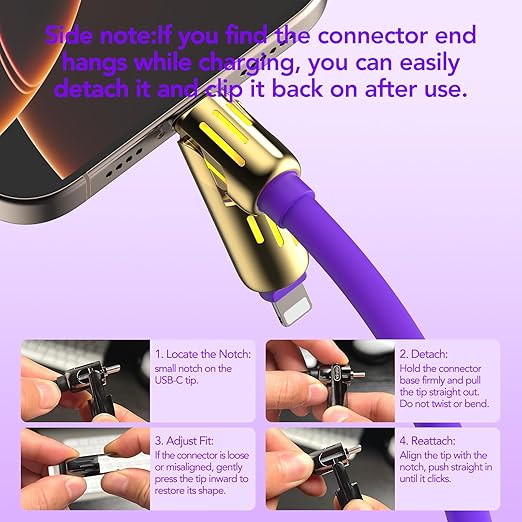 MFish 240W 4-in-1 Universal USB Charging Cable [2 Pack, 6.6ft] – Fast Charger Cord with USB-A, Dual USB-C & Lighting, for iPhone 14/15/16/17 Series, iPad & MacBook & More (2PACK, Purple+Green, 6.6Ft)