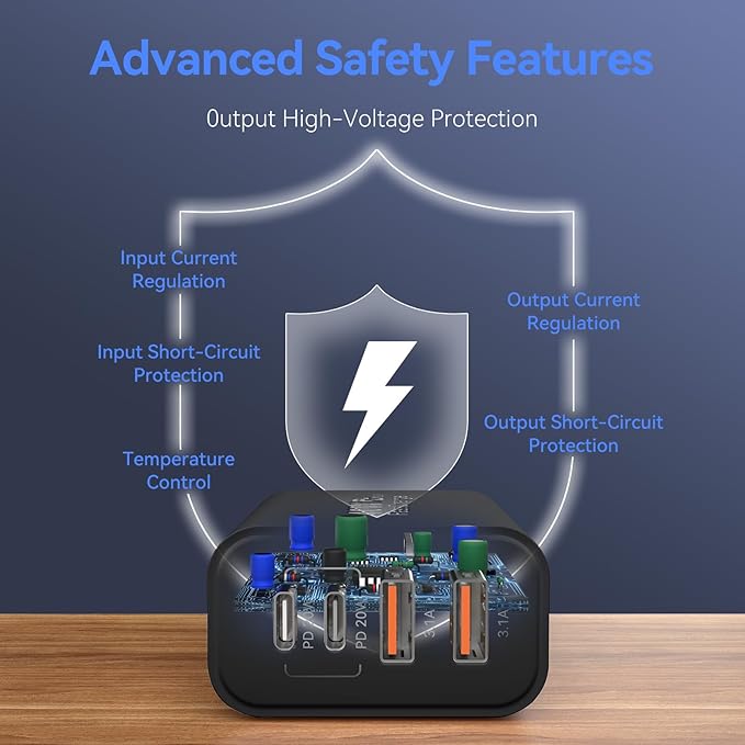 USB C Wall Fast Charger Block, 40W 4-Port Type C Chargers Fast Charging Blocks PD Power Charger Adapter+QC 3.0 USB Multiport Charger Brick for Phone 17/16/15/14/13/12 Pro Max, i-Pad, Galaxy S25-2Pack