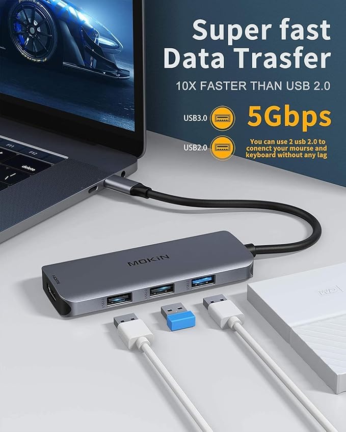 Docking Station USB C to Dual HDMI Adapter, MOKiN USB C Hub Dual HDMI Monitors for Windows,USB C Adapter with Dual HDMI,3 USB Port,PD Compatible for Dell XPS 13/15, Lenovo Yoga,etc