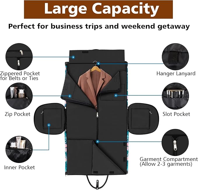Garment Bag for Travel Convertible Carry On Garment Bag Large Travel Duffel Bags for Women 2 in 1 Hanging Suitcase Suit Travel Bags for Women & Men 3pcs Set